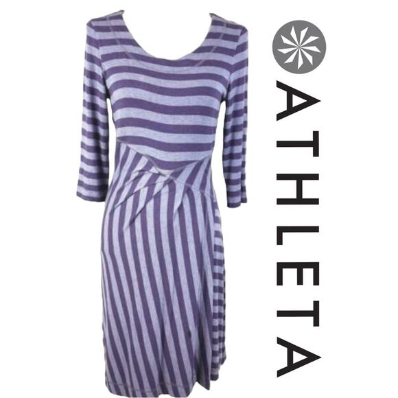 Athleta Dresses & Skirts - Athleta Striped Splendor Lotus Dress Purple Stripe Faux Wrap Womens Size XXS